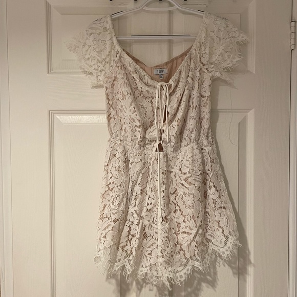 TOBI - White Off-The-Shoulder Bridal Romper - Picture 2 of 3